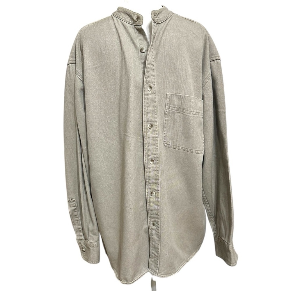 Cabelas Mens Shirt Gray Canvas Button Down Size L Outdoor Fishing Camping